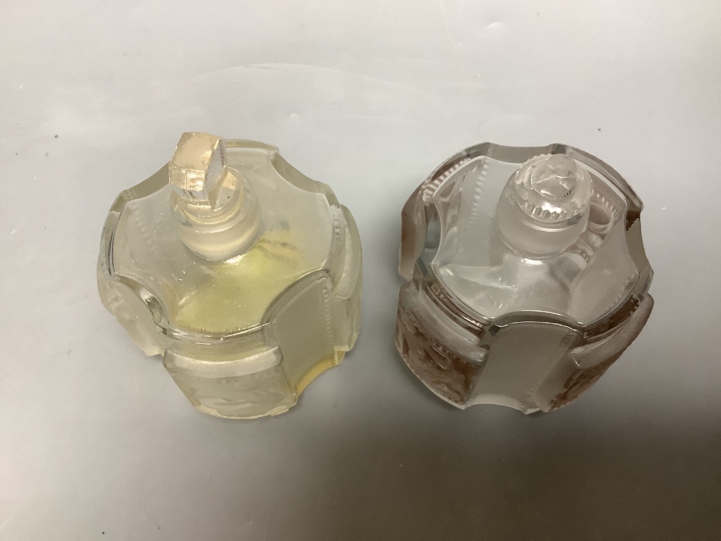 Two Lalique 'Helene' perfume bottles, missing outer covers